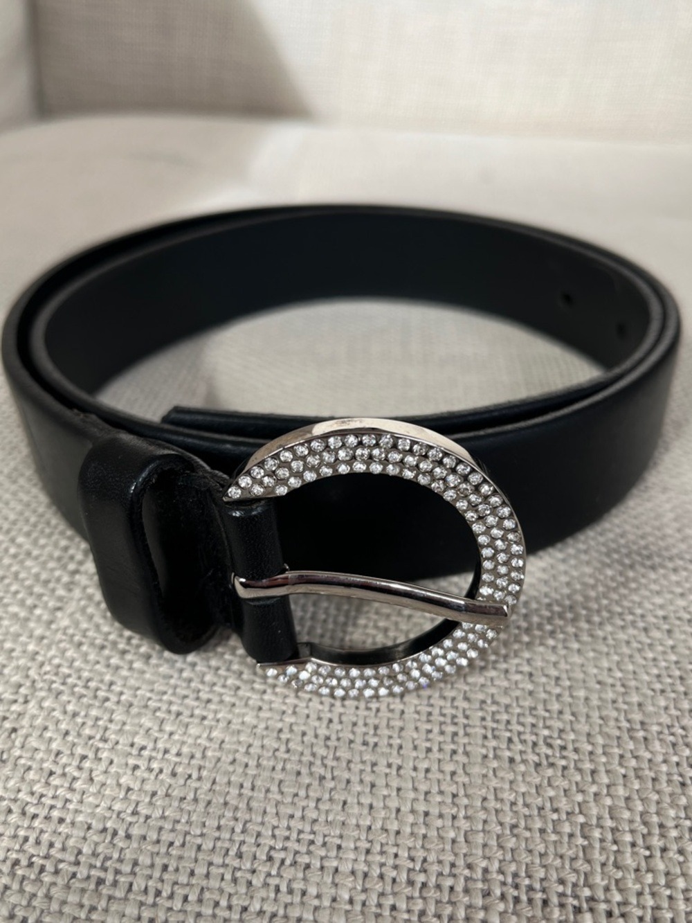 LANDES Belt Italian Leather Made Canada Rhinestone Buckle Business Event Chic